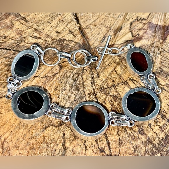 Black Botswana Banded Agate Bracelet 7” - 8 1/2” - Picture 6 of 8